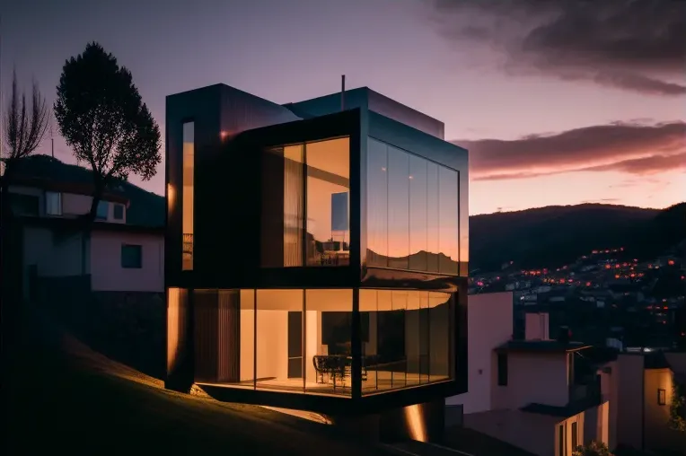 Vida de lujo en la montaña: Casa minimalista con vista del atardecer y entrada privada con cascada en San Sebastián