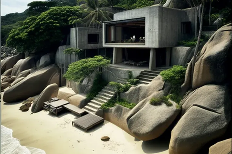 La Villa de Ladrillo y Hormigón con fachada de piedra natural en Rio de Janeiro