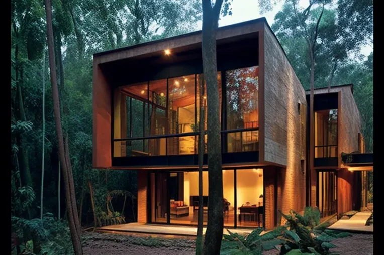 Casa de diseño con piscina al aire libre en la densa jungla de Santa Cruz