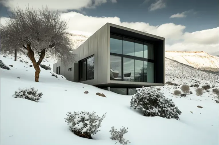 Casa de Vanguardia con Vistas de Montañas Nevadas