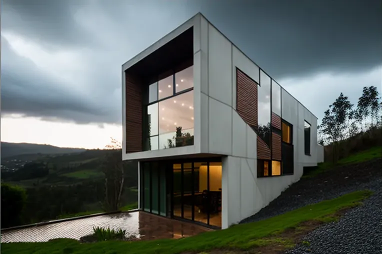 Estacionamiento techado y garaje privado en la Casa minimalista en la montaña de Cuenca