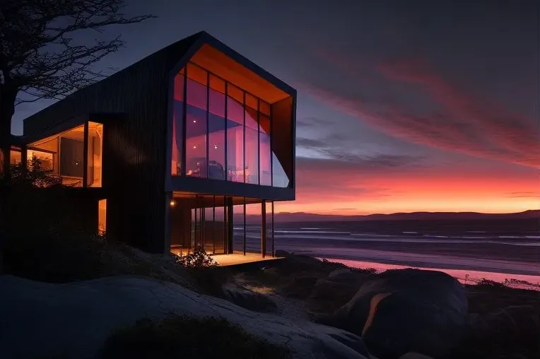 Casa de Arquitectura de Vanguardia con Acabados de Piedra Natural y Hormigón Visto