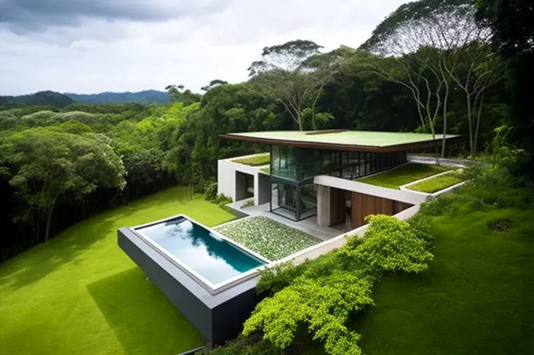 Piscina privada rodeada de jardines con cascadas