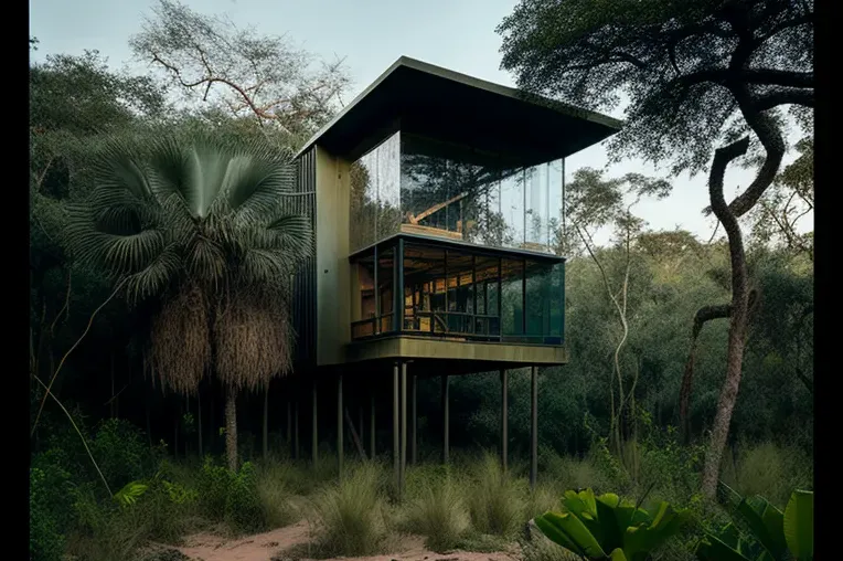 La vida en la jungla: Casa de vidrio con estacionamiento techado