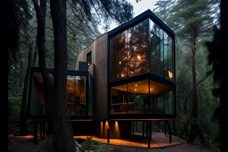 Escape al bosque en esta villa de estilo moderno con entrada privada y cascada
