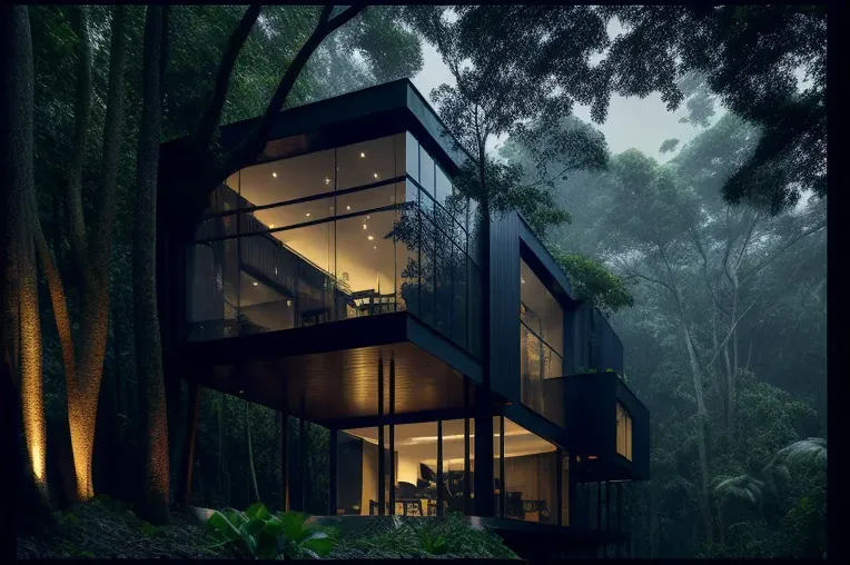 Vista espectacular y diseño innovador en esta Villa en el bosque rodeada de niebla