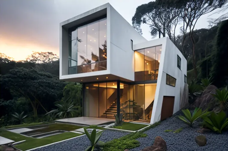 Vivienda de marmol blanco, acero inoxidable y fibra de carbono con conexión con la naturaleza