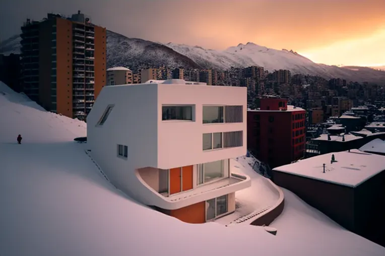 Escape a las montañas nevadas en esta impresionante Casa de arquitectura minimalista con vistas impresionantes y fachada elíptica en Viña del Mar, Chile