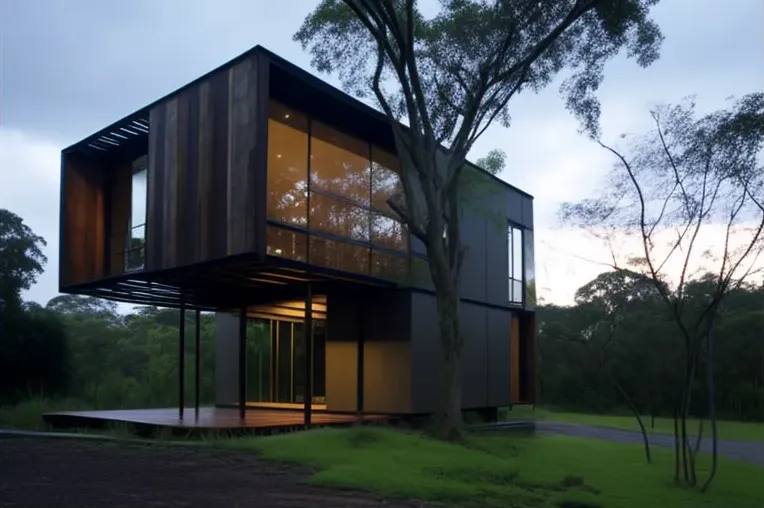 Casa minimalista de acero y madera en el parque natural de Guayaquil