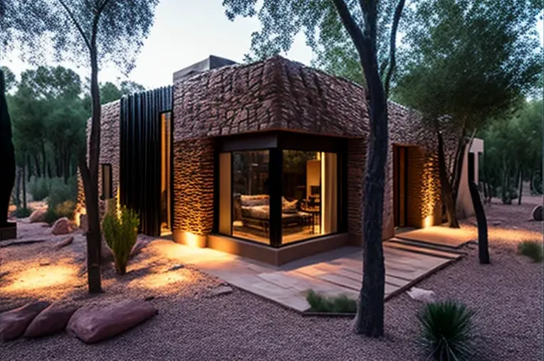 Fachada de piedra natural en una casa ecológica de lujo en Valencia