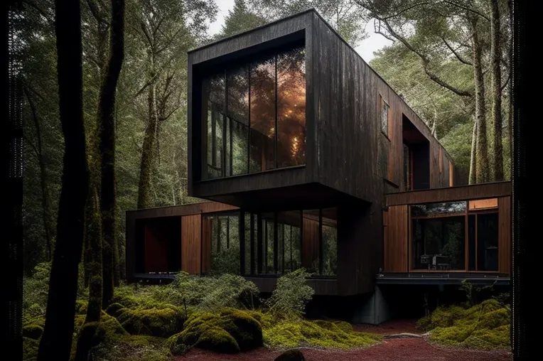 Entrada privada con cascada en esta impresionante casa minimalista en la jungla de Puerto Varas