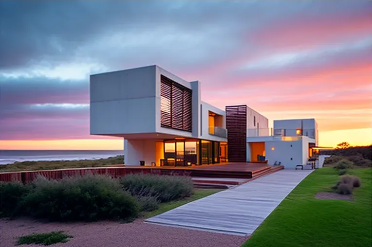 Lujosa villa con acabados de madera laminada y aluminio en una zona cerca de la playa