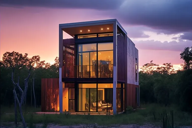 Vistas impresionantes al atardecer: Casa de arquitectura sostenible en un parque natural en Cancún