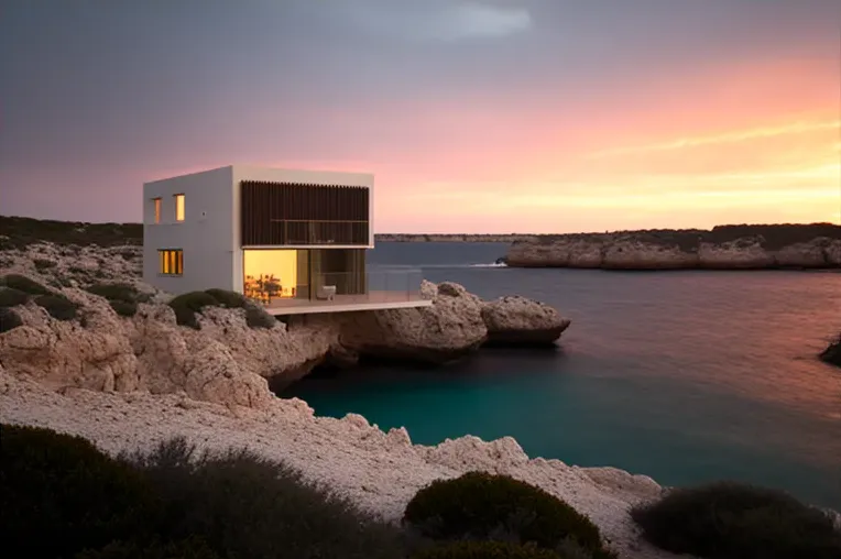 Disfrute de las vistas impresionantes del atardecer en esta villa de lujo con muros de privacidad vegetales