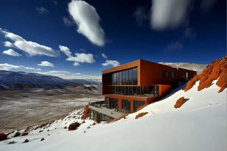 Casa moderna con vistas a las montañas nevadas en Valle Nevado