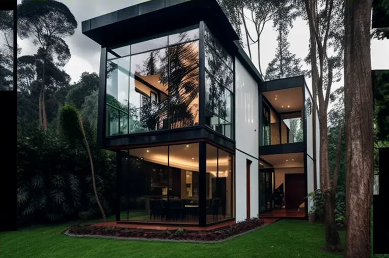 La Casa moderna con marmol blanco y vidrio en Bogotá