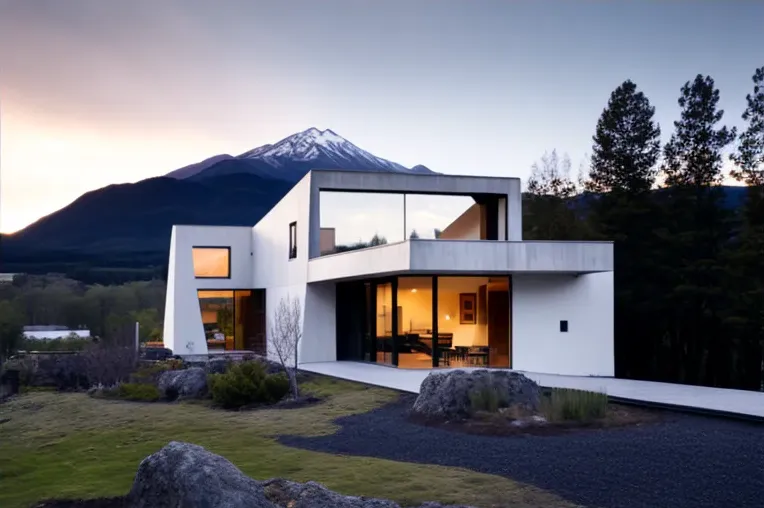 Diseño mediterráneo y vistas impresionantes en Casa de lujo en Pucón, Chile con jacuzzi rodeado de vapor y fachada de piedra natural