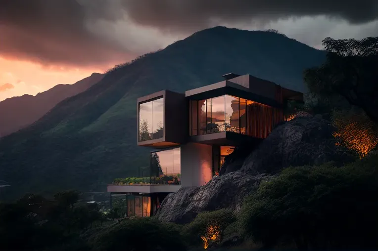 Vistas impresionantes de las montañas nevadas y arquitectura moderna en esta Villa en Santa Marta, Colombia