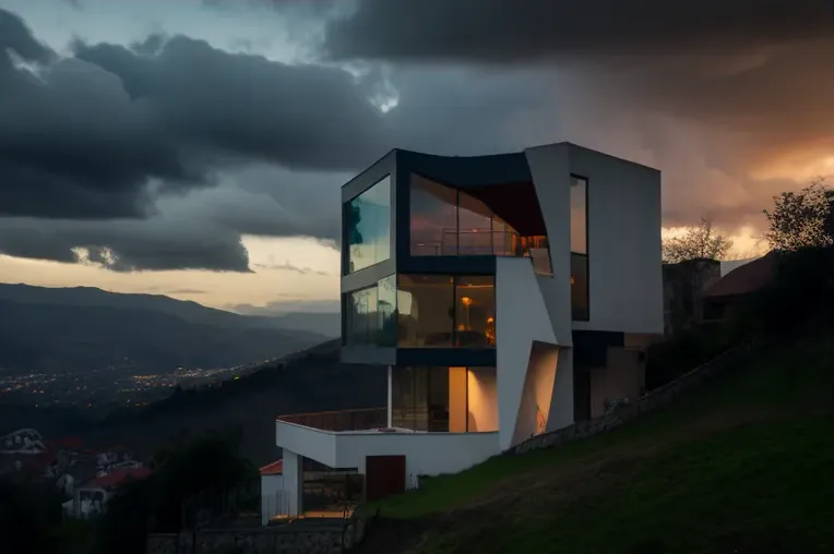 Lujosa casa de arquitectura contemporánea con vistas de las montañas nevadas