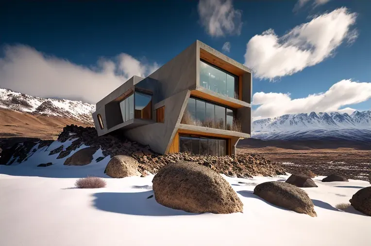 Arquitectura y Naturaleza en perfecta armonía : Villa moderna de pizarra y piedra natural con jacuzzi rodeado de vapor en Valle Nevado