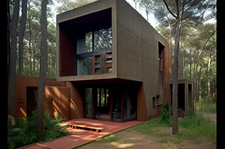 Villa de arquitectura ecológica con sistema de iluminación exterior y rodeada de naturaleza en Montevideo