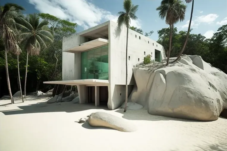 La entrada impresionante: Casa de marmol y piedra en Acapulco, México