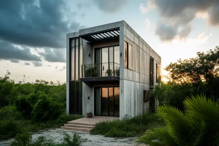 Villa de estilo industrial con vistas de las montañas nevadas en Cancun, México