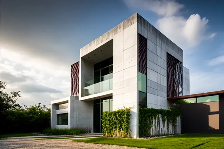 Fachada de piedra natural en una villa de estilo industrial con vistas impresionantes