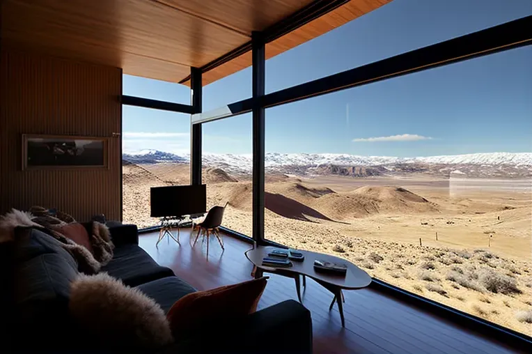 La Casa de Piedra natural, Ladrillo, Aluminio y Madera Laminada con vistas del atardecer en Valle Nevado