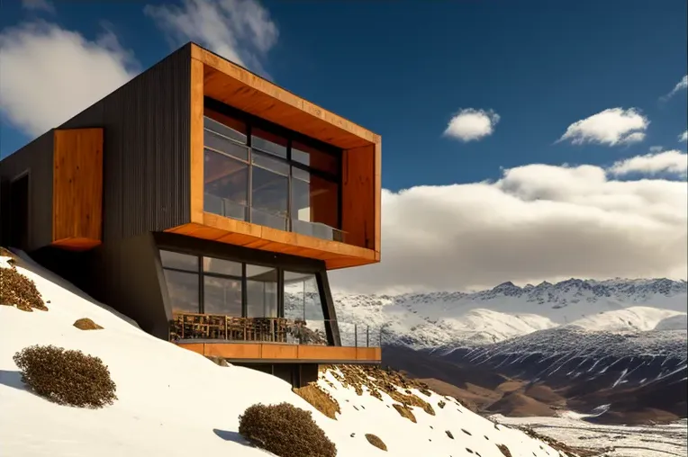 Terrazas con vistas panorámicas y vistas del atardecer en la Casa de lujo en Valle Nevado
