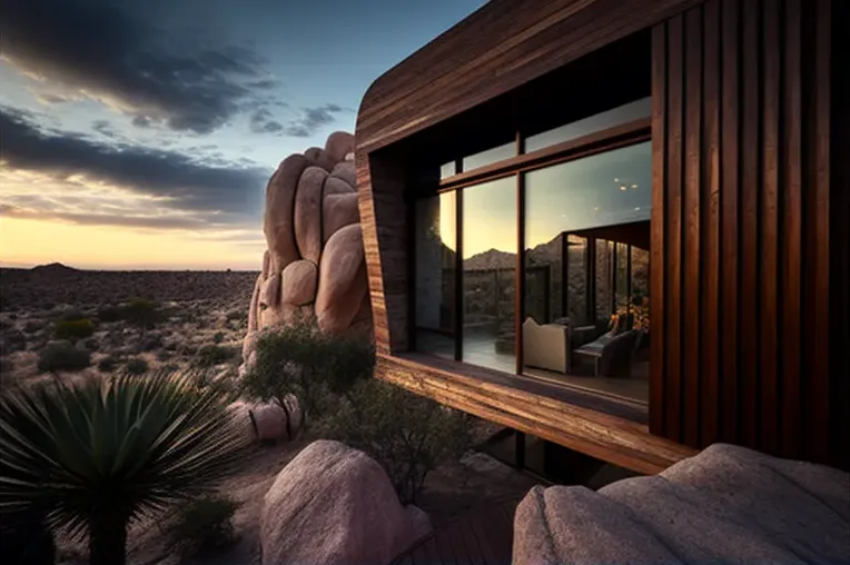 Disfruta de vistas panorámicas desde las terrazas en esta Villa construida en piedra natural, madera laminada y fibra de carbono