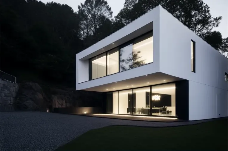 Disfruta de la luz natural y la vista en esta Casa de estilo high-tech con espacios abiertos y marmol blanco