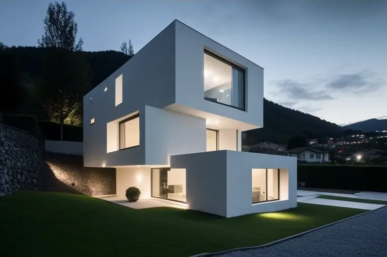 Relájate en un ambiente especial con iluminación exterior en esta Casa high-tech en un área residencial privada