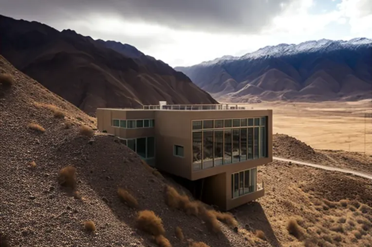 Retiro moderno en las montañas nevadas