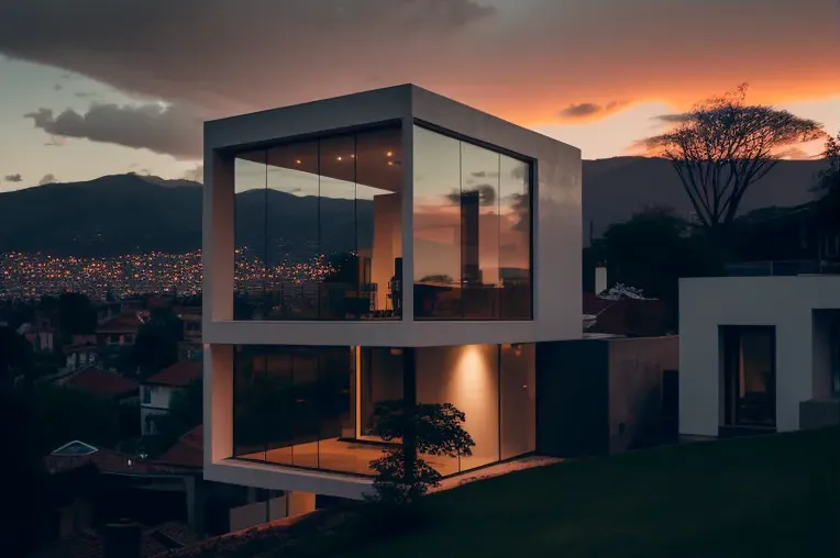 Minimalismo en las montañas: Villa de pizarra y ladrillo con vistas panorámicas en Bogotá