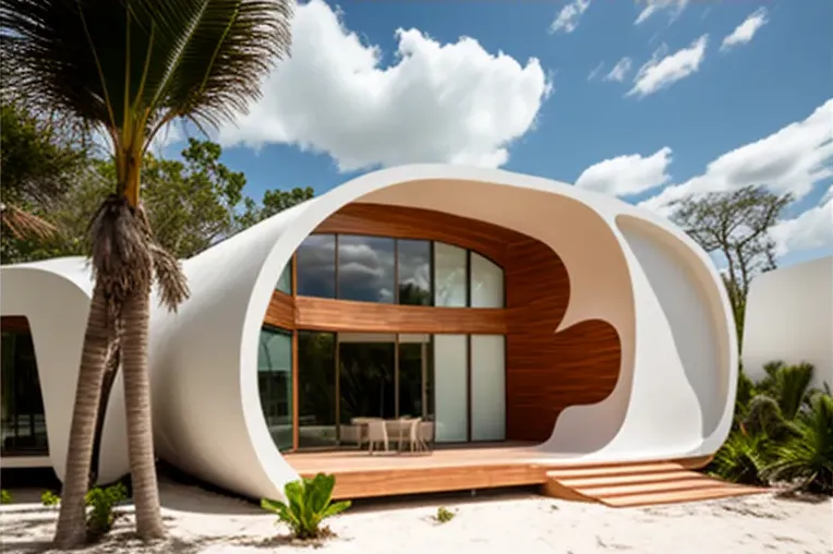 Casa de bambú, hormigón visto y mármol blanco con curvas imposibles