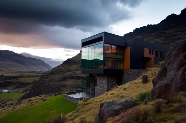 Oasis verde en la montaña: Casa con Muros de privacidad con vegetación