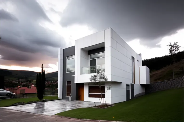 Fachada de piedra natural y materiales de alta calidad: Casa de arquitectura ecológica en Cuenca