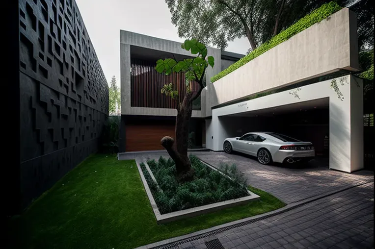 Armonía entre la naturaleza y la tecnología: Villa de hormigón visto, acero inoxidable y madera laminada con fachada elíptica en Guadalajara, México