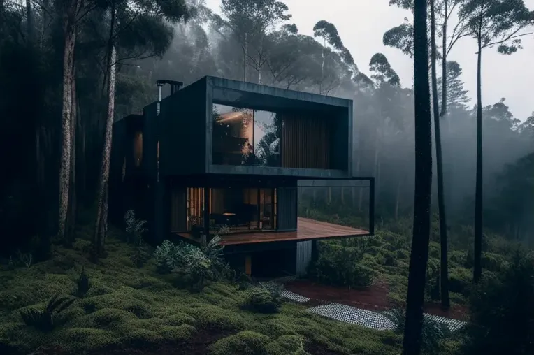 Refugio ecológico con vistas impresionantes en un bosque rodeado de niebla en Bogotá