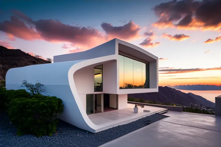 Garaje privado en villa de estilo high-tech con vistas a las montañas nevadas