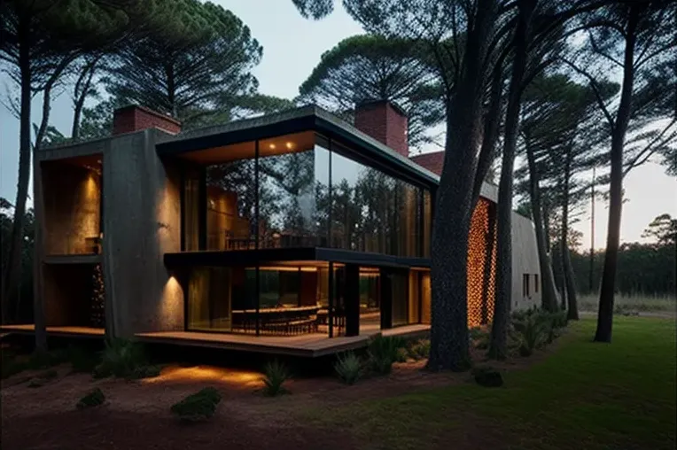 Retiro sostenible con jardines y iluminación exterior en Uruguay