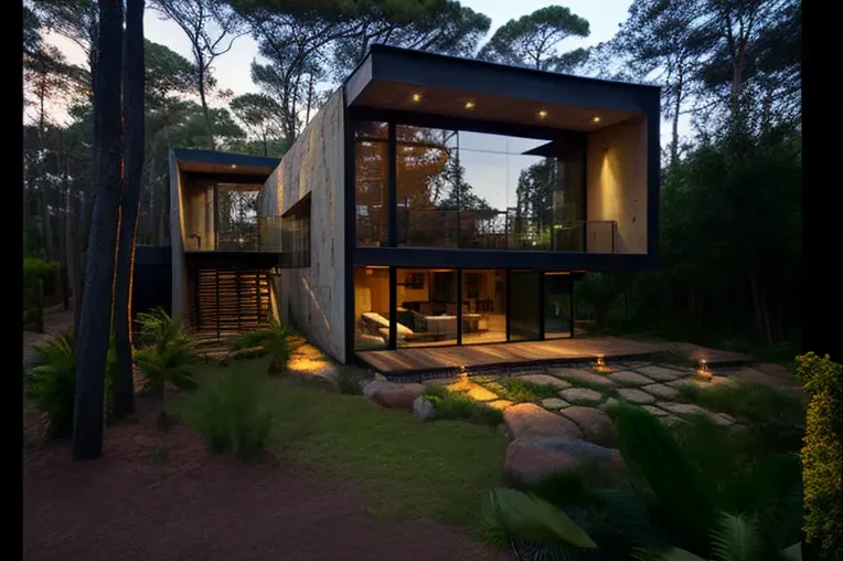 Casa de piedra,ladrillo y vidrio con sistema de iluminación eficiente en Punta del Este