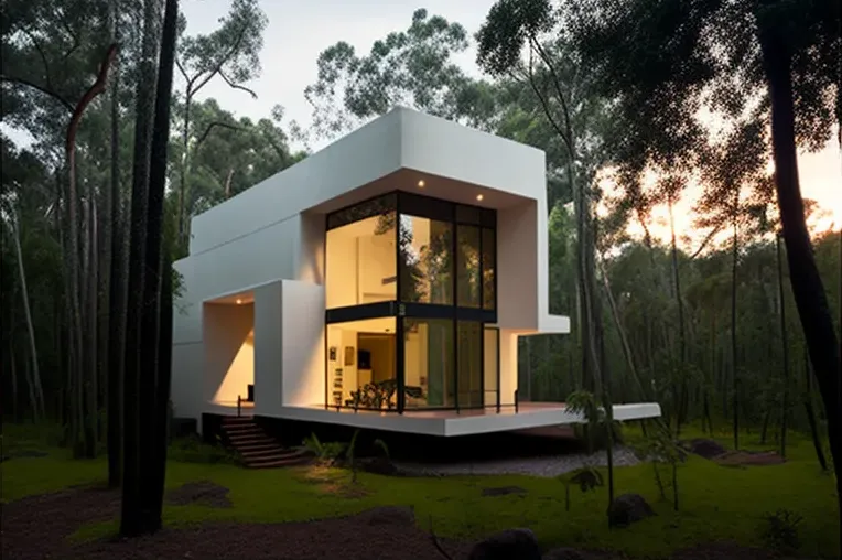 Villa de ensueño en el bosque con vistas al atardecer