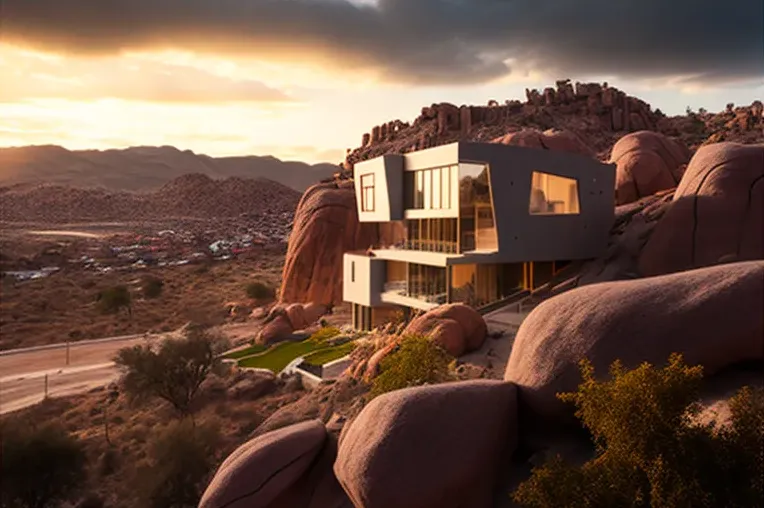 Arquitectura contemporánea con estacionamiento techado y vistas panorámicas en Sucre