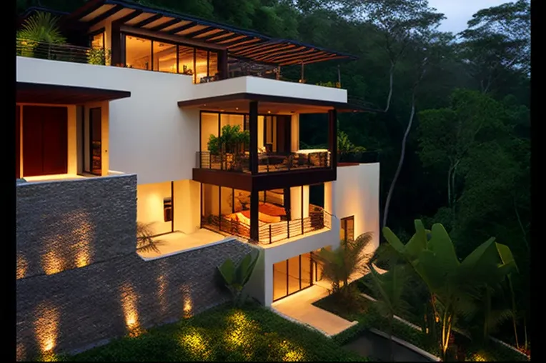 Un paraíso tropical con jardines privados y iluminación exterior