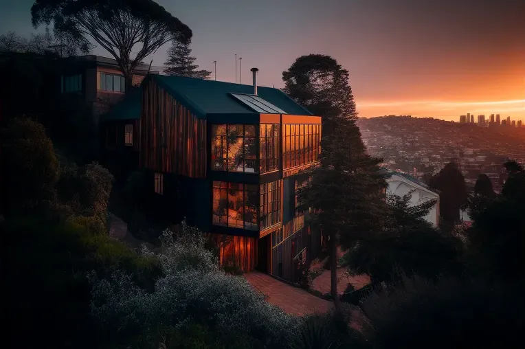 Villa con vistas del atardecer y jardines con cascadas en una zona privilegiada de Valparaiso, Chile