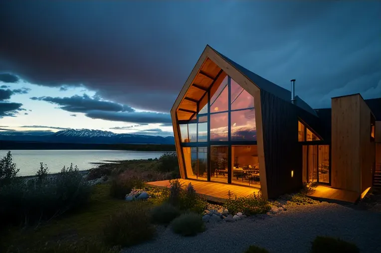 Belleza y tecnología: Casa de hormigón armado, piedra natural, ladrillo y bambú con entrada privada con cascada en Puerto Natales