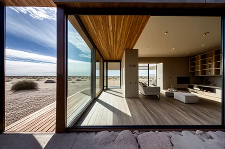 Piedra natural, madera laminada y pizarra en la Casa de la playa