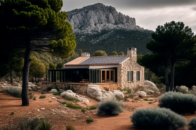 Un refugio privado con vistas de las montañas nevadas y jardines con cascadas en Mallorca